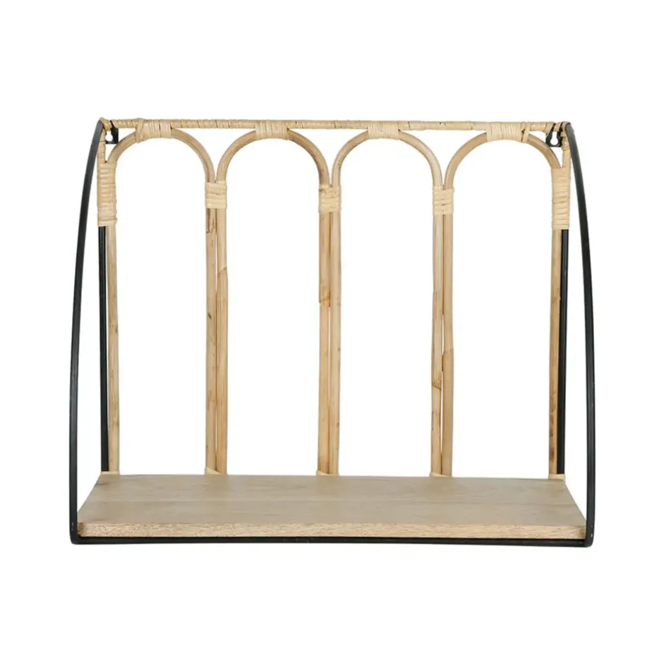 Fabrique de Styles Étagères Murales>Étagère murale en rotin et fer noir - Monarque Naturel, Noir