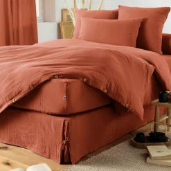 Fabrique de Styles Taies Et Traversins>Taie d'oreiller en gaze de coton unie 60x60cm - Gaia Terracotta