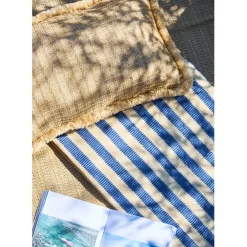 Fabrique de Styles Draps De Plage Et Foutas>Tapis de plage en tissu rayé et naturel 180x120cm - Medi Indigo
