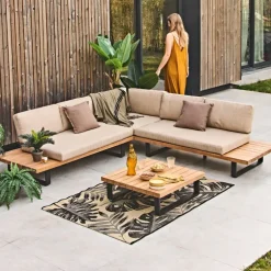 Fabrique de Styles Textiles Outdoor|Jardin>Tapis extérieur noir et naturel 120x180cm - Fleuri