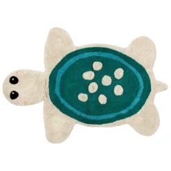 Fabrique de Styles Déco>Tapis tortue en coton tufté écru et 92x65cm Bleu