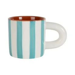Fabrique de Styles Tasses Et Mugs>Tasse à café en grès rayée et blanc 17cl - Alaria Turquoise