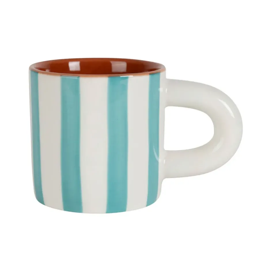 Fabrique de Styles Tasses Et Mugs>Tasse à café en grès rayée et blanc 17cl - Alaria Turquoise