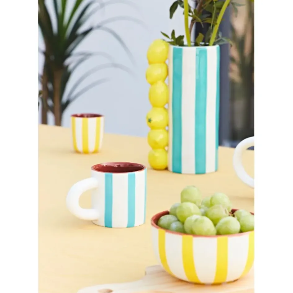 Fabrique de Styles Tasses Et Mugs>Tasse à café en grès rayée et blanc 17cl - Alaria Turquoise