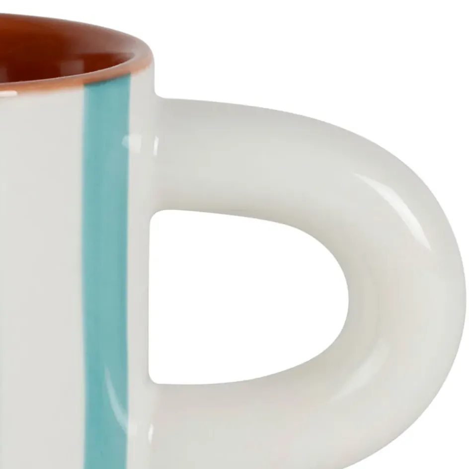 Fabrique de Styles Tasses Et Mugs>Tasse à café en grès rayée et blanc 17cl - Alaria Turquoise
