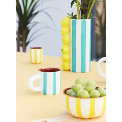 Fabrique de Styles Tasses Et Mugs>Tasse en grès rayée jaune et blanc 10cl - Alaria Blanc, Jaune