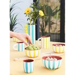 Fabrique de Styles Tasses Et Mugs>Tasse en grès rayée et blanc 10cl - Alaria Turquoise