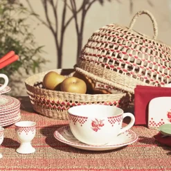 Fabrique de Styles Tasses Et Mugs>Tasse et sous-tasse en faïence damier - campagne Rouge