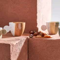 Fabrique de Styles Tasses Et Mugs>Tasses à thé x2 en grès sauge et nude moucheté 30cl - Aurore Multicolore