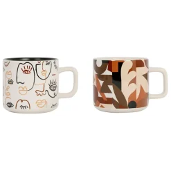 Fabrique de Styles Tasses Et Mugs>Tasses à thé x2 visage beige et brun 37.5cl en grès - terre brulée Beige, Brun