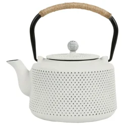 Fabrique de Styles Théières Et Cafetières>Theiere en fonte émaillé point avec filtre Blanc