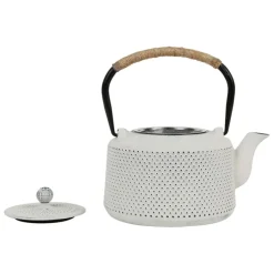 Fabrique de Styles Théières Et Cafetières>Theiere en fonte émaillé point avec filtre Blanc
