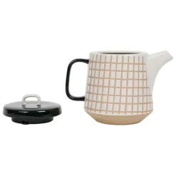 Fabrique de Styles Théières Et Cafetières>Theiere en grès banc et beige - courba Bleu, Blanc