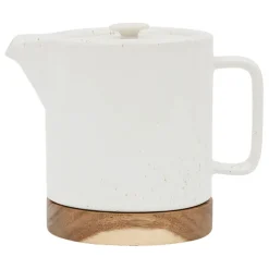 Fabrique de Styles Théières Et Cafetières>Théière avec filtre moucheté 1.15l en grès et dessous en bois - nordika Blanc