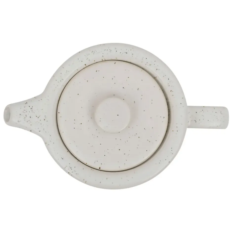 Fabrique de Styles Théières Et Cafetières>Théière avec filtre moucheté 1.15l en grès et dessous en bois - nordika Blanc