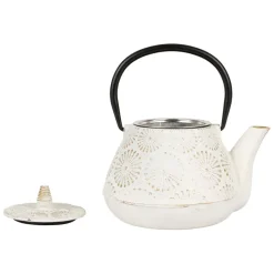 Fabrique de Styles Théières Et Cafetières>Théière en fonte et dorée - lotus Blanc