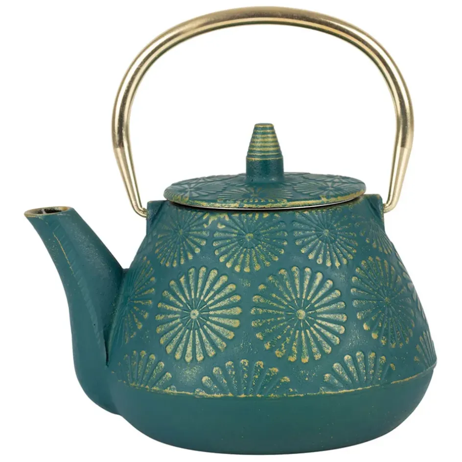 Fabrique de Styles Théières Et Cafetières>Théière en fonte émeraude et dorée - lotus Emeraude, Doré