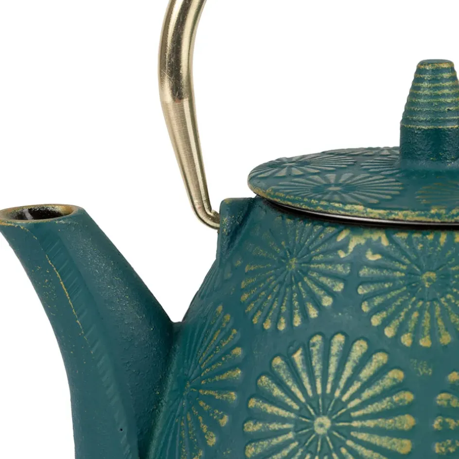 Fabrique de Styles Théières Et Cafetières>Théière en fonte émeraude et dorée - lotus Emeraude, Doré