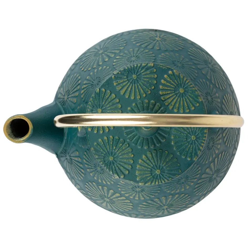 Fabrique de Styles Théières Et Cafetières>Théière en fonte émeraude et dorée - lotus Emeraude, Doré
