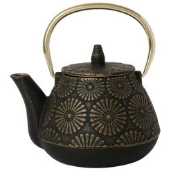 Fabrique de Styles Théières Et Cafetières>Théière en fonte noir et doré - Lotus Noir, Doré