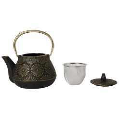 Fabrique de Styles Théières Et Cafetières>Théière en fonte noir et doré - Lotus Noir, Doré