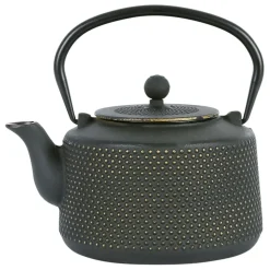 Fabrique de Styles Théières Et Cafetières>Théière en fonte noir et doré et filtre inox 1.6l - Point Noir, Doré