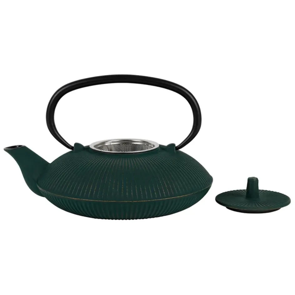 Fabrique de Styles Théières Et Cafetières>Théière en fonte plate avec filtre émeraude et doré 75cl Emeraude, Doré