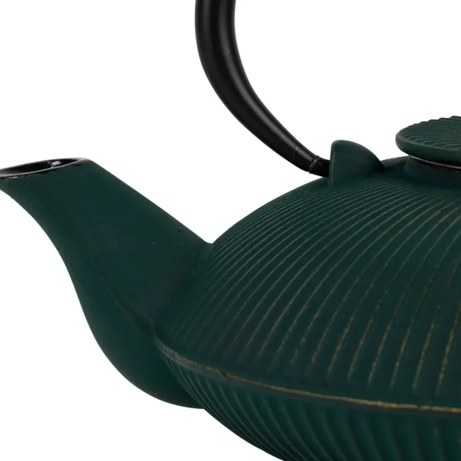 Fabrique de Styles Théières Et Cafetières>Théière en fonte plate avec filtre émeraude et doré 75cl Emeraude, Doré