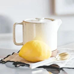 Fabrique de Styles Théières Et Cafetières>Théière en grès moucheté et bois avec filtre - nordika Blanc