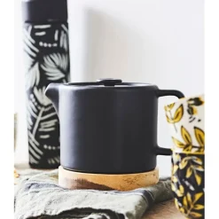 Fabrique de Styles Théières Et Cafetières>Théière en grès mat et bois avec filtre - nordika Noir