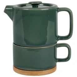Fabrique de Styles Théières Et Cafetières>Théière égoïste en grès et acacia émeraude 45cl - Nordika Emeraude