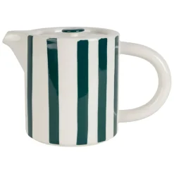 Fabrique de Styles Théières Et Cafetières>Théière rayée en grès émeraude et blanc avec filtre 1l - Alaria Emeraude