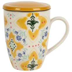 Fabrique de Styles Tasses Et Mugs>Tisanière en grès jaune avec filtre inox 30cl - Azulejo Multicolore