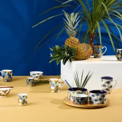 Fabrique de Styles Tasses Et Mugs>Tisanière en porcelaine palmier blanc et avec filtre inox 37.5cl - Mocoa Indigo