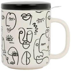 Fabrique de Styles Tasses Et Mugs>Tisanière visage en grès avec filtre 45cl -terre brulée Beige