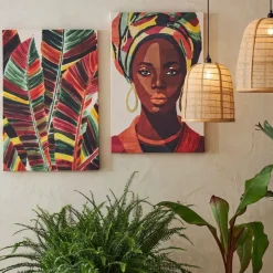 Fabrique de Styles Tableaux Et Toiles>Toile feuilles en tissu 60x90cm - Seguia Multicolore