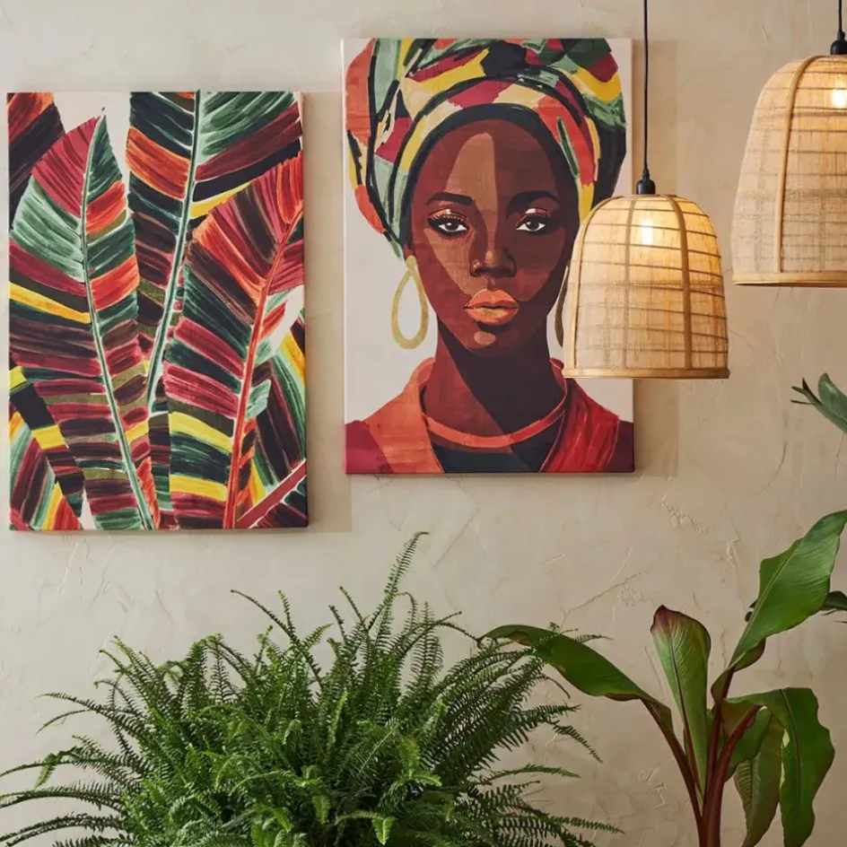 Fabrique de Styles Tableaux Et Toiles>Toile feuilles en tissu 60x90cm - Seguia Multicolore