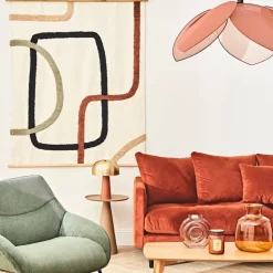 Fabrique de Styles Tableaux Et Toiles>Toile tuftée écru, et sauge en coton -terre brulee Brun