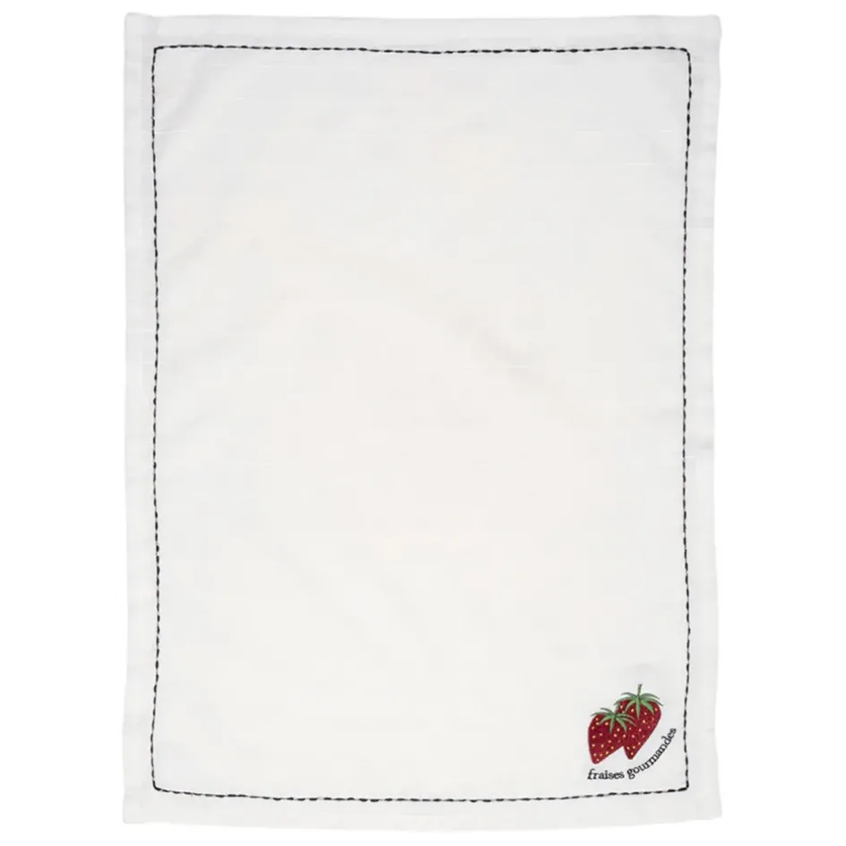 Fabrique de Styles Torchons, Tabliers Et Maniques>Torchon en coton blanc avec fraises 70x50cm - A La Ferme Rouge