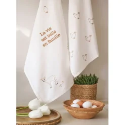 Fabrique de Styles Torchons, Tabliers Et Maniques>Torchon en coton écru 70x50cm - La Ferme Ecru, Multicolore