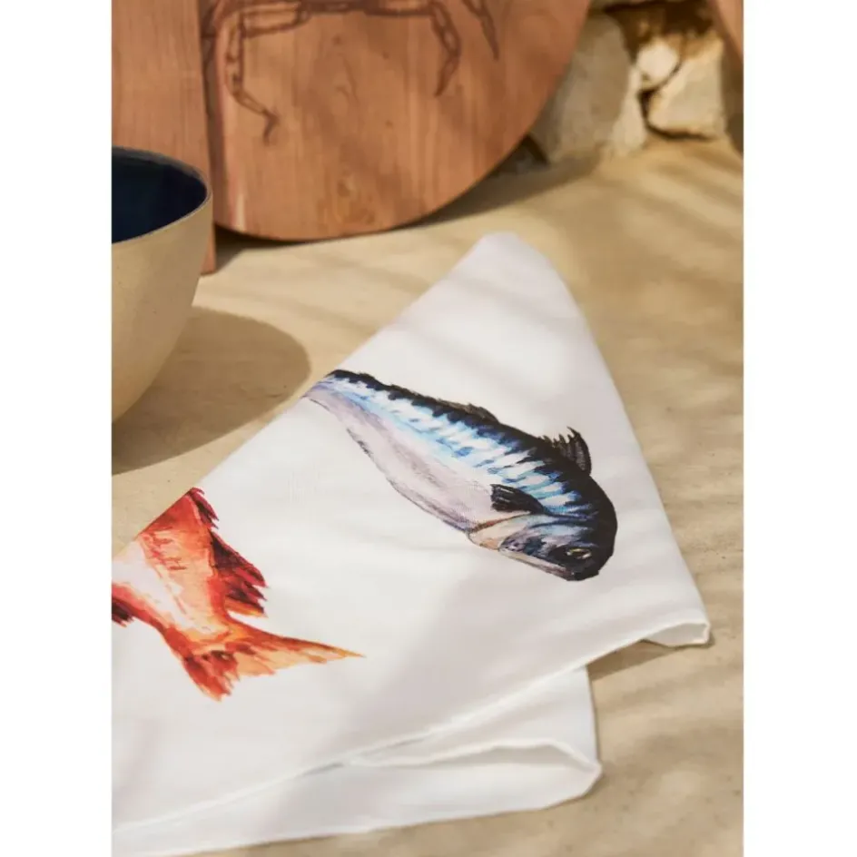 Fabrique de Styles Torchons, Tabliers Et Maniques>Torchon en coton (x3) faune marine blanc et 50x70cm Corail