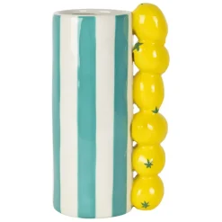 Fabrique de Styles Vases Et Soliflores>Vase citron en dolomite rayé turquoise et jaune h21cm - Medi Turquoise, Jaune