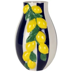 Fabrique de Styles Vases Et Soliflores>Vase citron rayé en dolomite blanc et jaune h28cm - Medi Indigo