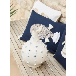 Fabrique de Styles Vases Et Soliflores>Vase dame jeanne en grès blanc et bleu h25cm - Delicio Blanc, Bleu