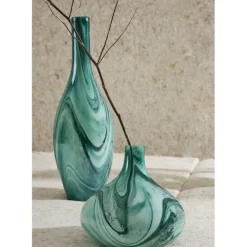 Fabrique de Styles Vases Et Soliflores>Vase dame-jeanne en verre vert et blanc h50cm - Silicio Vert, Blanc
