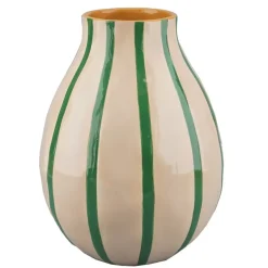 Fabrique de Styles Vases Et Soliflores>Vase en dolomite rayé vert écru et jaune h20cm Multicolore