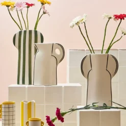 Fabrique de Styles Vases Et Soliflores>Vase en grès écru et noir h28cm - Lumi Ecru, Noir