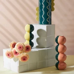 Fabrique de Styles Vases Et Soliflores>Vase en grès émeraude et corail h29cm - Lumi Emeraude, Corail