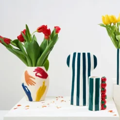 Fabrique de Styles Vases Et Soliflores>Vase en porcelaine émeraude et rouge fraise h18.5cm - Mocoa Emeraude