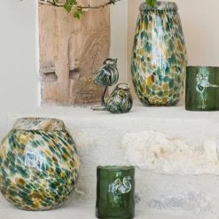 Fabrique de Styles Vases Et Soliflores>Vase en verre émeraude et doré h23cm - Menorca Emeraude, Doré